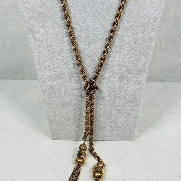 Chicos Necklace Tassel Twisted Chain Bronze Tone 48" Modernist Jewelry NWT - Picture 3 of 8